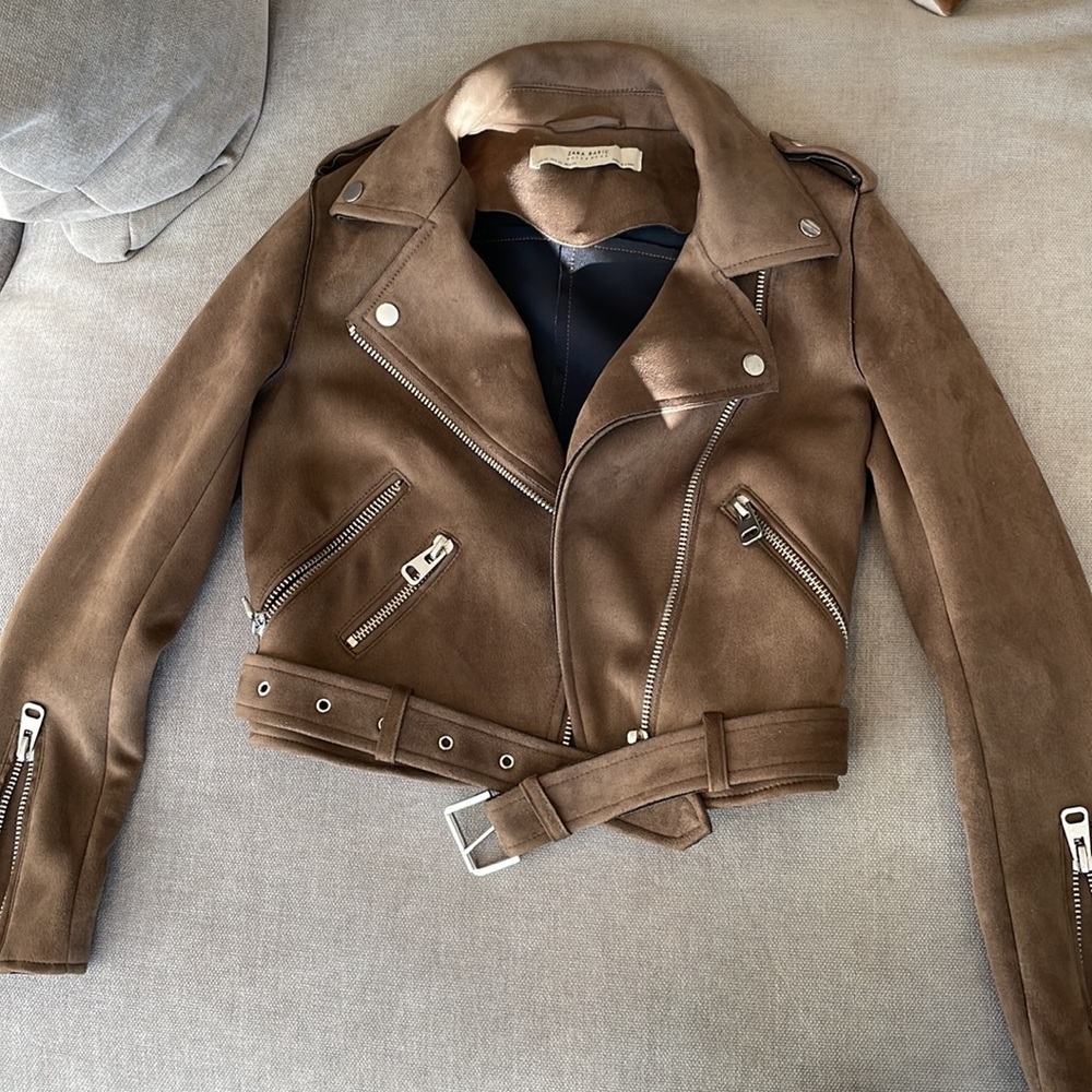 Zara Brown Suede Moto Jacket
